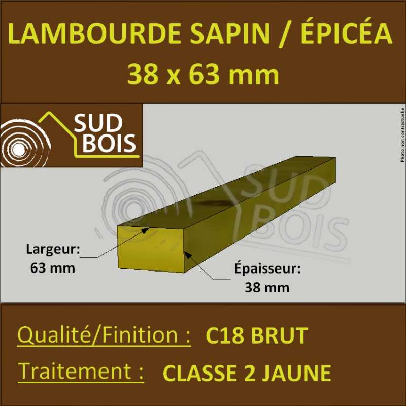 Lambourde 38x63 Sapin/Épicéa Traité Jaune (à la palette) 2
