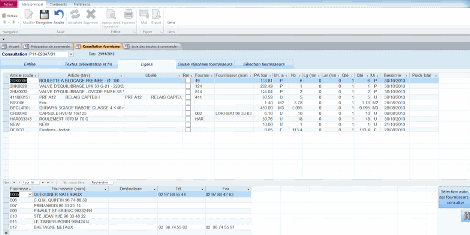 Module Achats et stocks de l'ERP Herakles 2