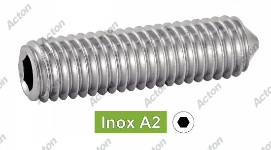 Vis sans tête ISO 4027 six pans creux bout pointeau inox A2 Acton