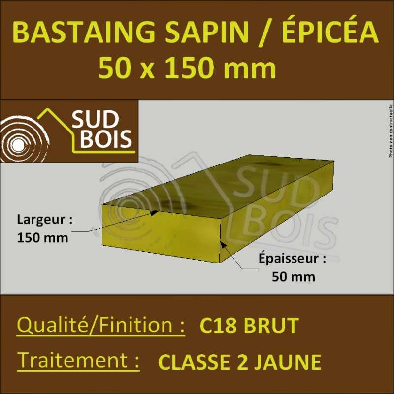 Bastaing 50x150 Sapin / Épicéa Classe 2 Jaune (à la palette)