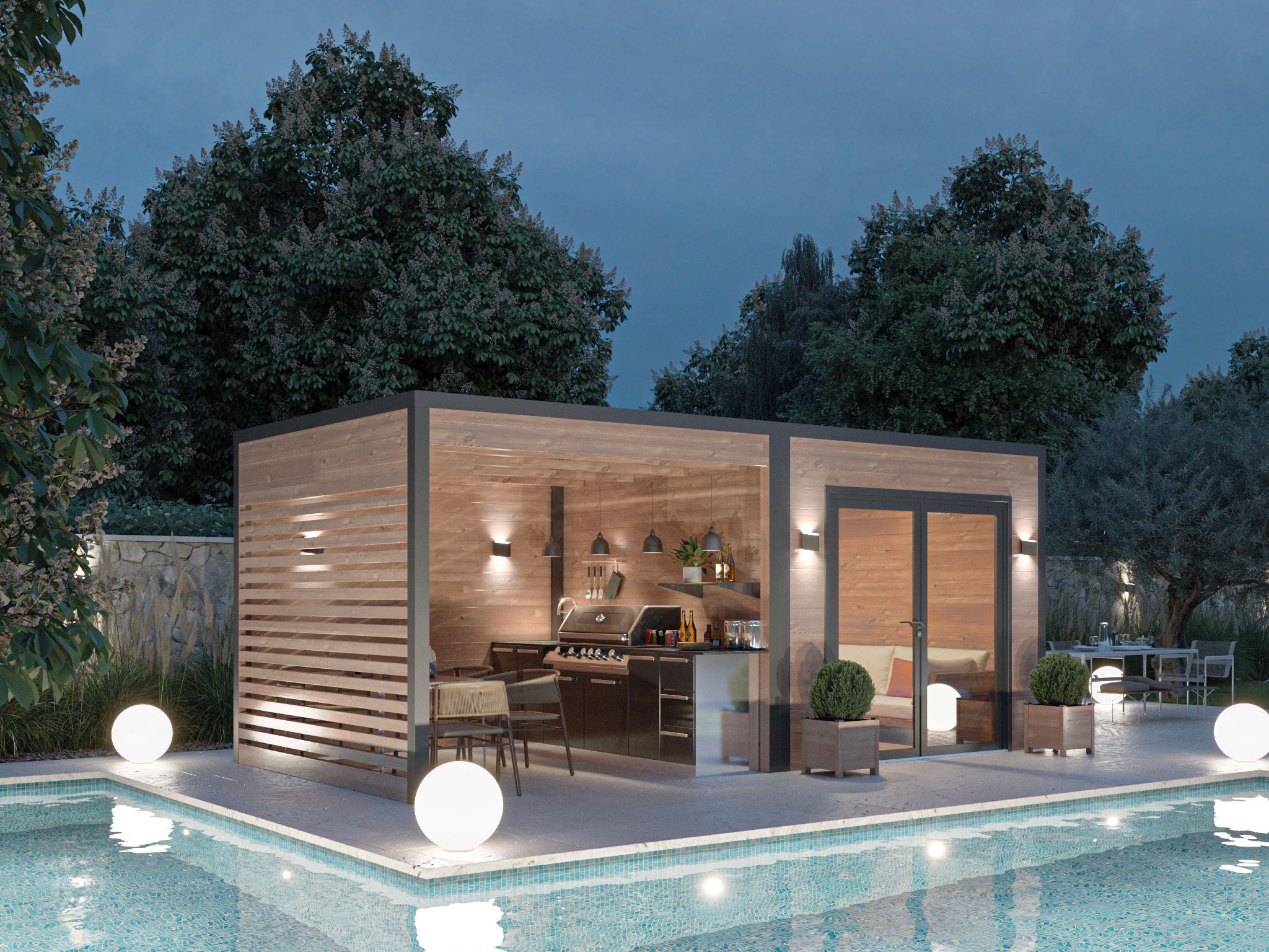 Pool house bois et aluminium Brikawood Horizon 17 m²