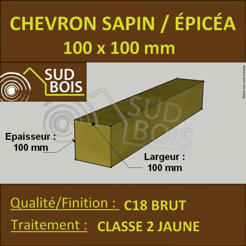 Chevron 100x100 Sapin / Épicéa Traité Classe 2 Jaune (à la palette) 2
