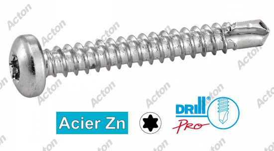 Vis autoperçantes tête cylindrique six lobes acier zn - zingué blanc