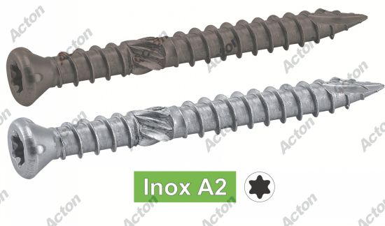 Vis pour terrasse tête fraisée réduite six lobes double filet inox A2