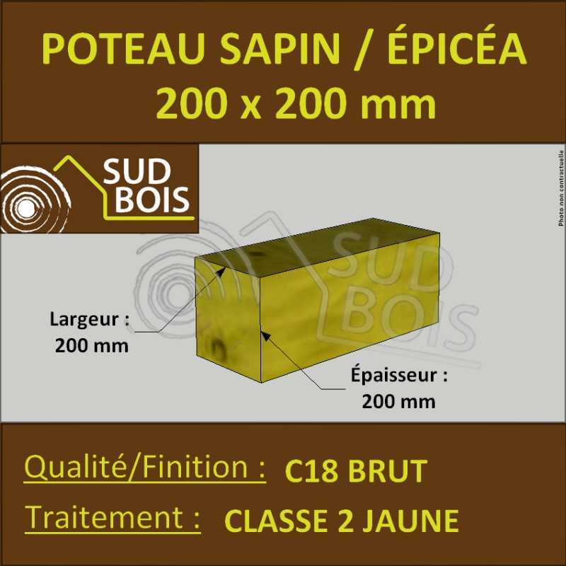 Poteau 200x200 Sapin/Épicéa Classe 2 Jaune (à la palette)
