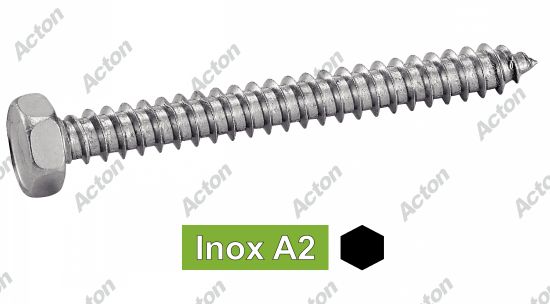 Vis à tôle tête hexagonale bout pointu forme c inox A2 - DIN 7976