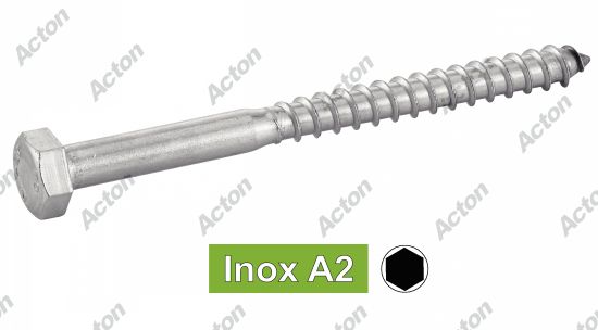 Tire-fond DIN 571- Vis à bois tête hexagonale inox A2 Acton
