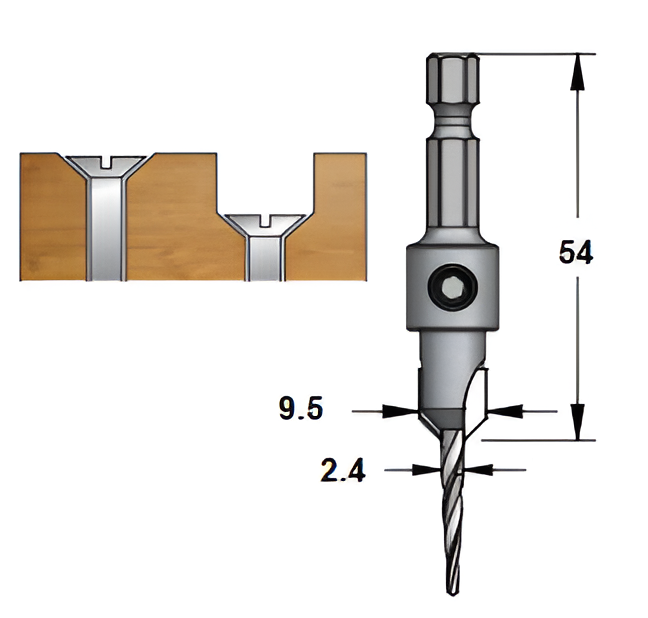 Fraise à chanfreiner TCT avec foret conique en carbure de 2.4 mm et 2