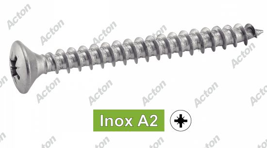 Vis pour bois aggloméré tête fraisée bombée pozidrive inox A2 Acton