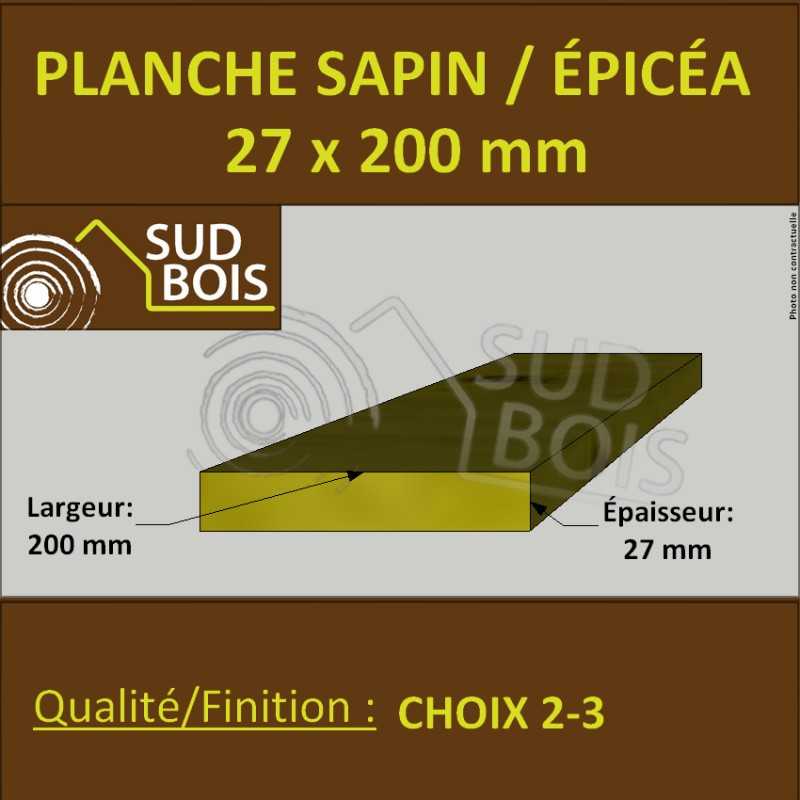 Planche 27x200 Sapin / Épicéa Brut Traité Classe 2 Jaune (à la palette)