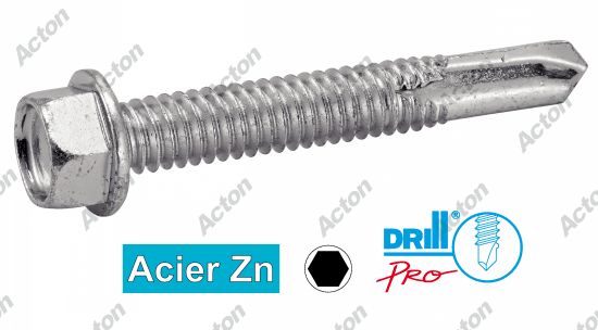Vis autoperçantes tête hexagonale avec foret long n°4 acier zn