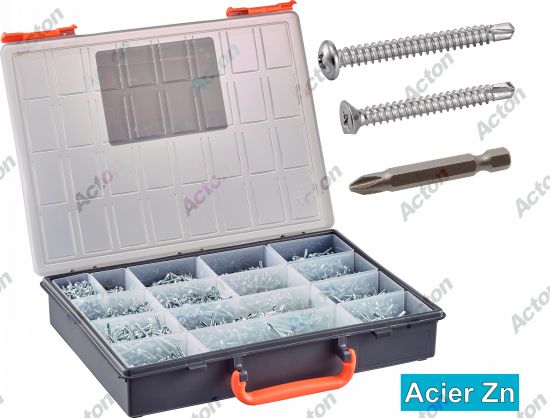 Coffret Vis autoperçantes TC + TF phillips + + embouts acier zingué