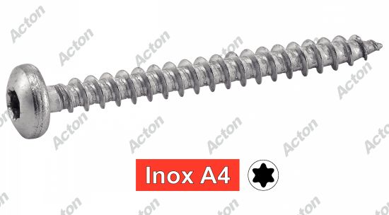 Vis pour bois aggloméré tête cylindrique six lobes inox A4 Acton