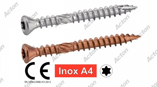 Vis pour terrasse tête fraisée bombée six lobes double filet inox A4