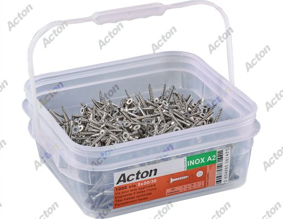 Vis pour bois aggloméré tête fraisée six lobes filetage partiel inox 4