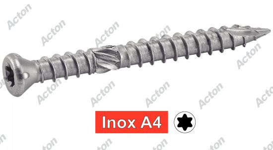 Vis pour terrasse tête fraisée réduite six lobes double filet inox A4