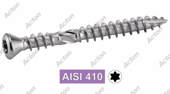Vis pour terrasse tête fraisée bombée six lobes double filet AISI 410