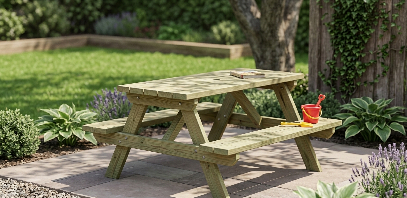 Table de pique-nique enfant en bois 90 × 90 × 56 cm 2