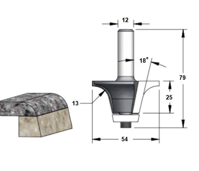 Fraise inclinée de 13 mm de rayon pour les bords de comptoirs en 2