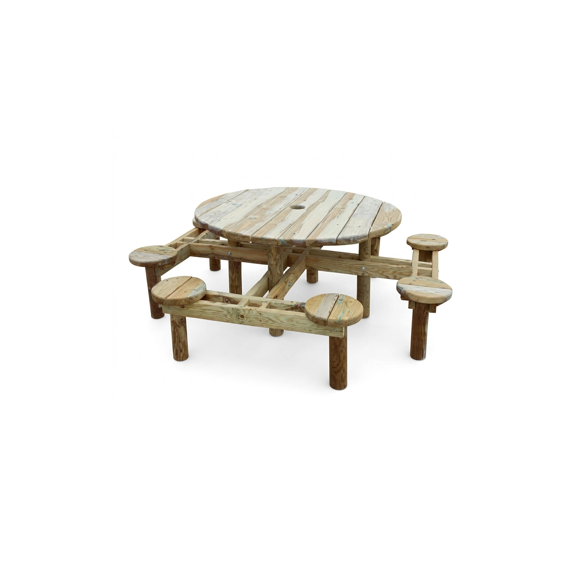Table ronde en bois avec tabourets intégrés Ø 134 cm
