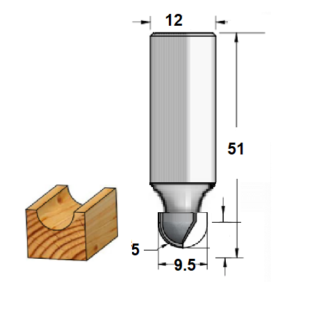 Fraise à rayon convexe S12 D9.5 R5 à 2 lames 3