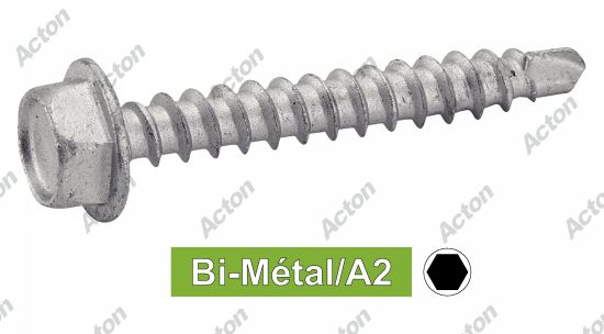 Vis autoperçantes tête hexagonale à à embase Pointe 1 bi-metal / A2