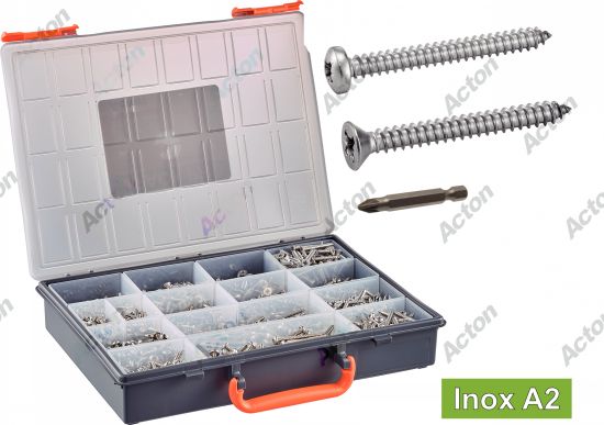 Coffret Vis à tôle TC + TF pozidrive + + embouts inox A2 Acton