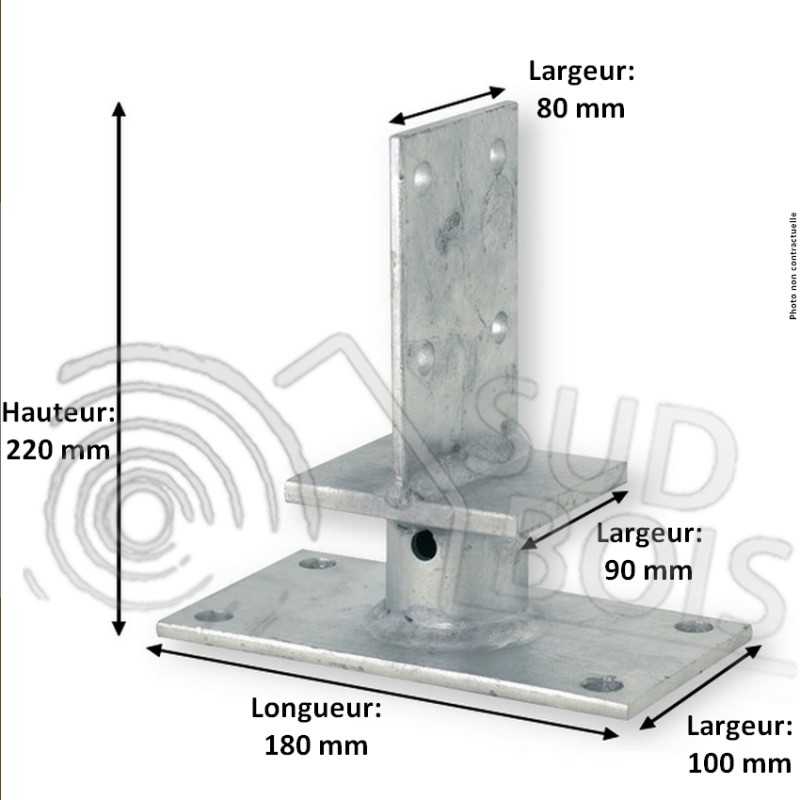 Support Pied de poteau H100mm âme intérieure double platine