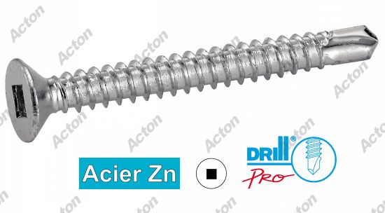 Vis autoperçantes tête fraisée carrée acier zn - zingué blanc - DIN