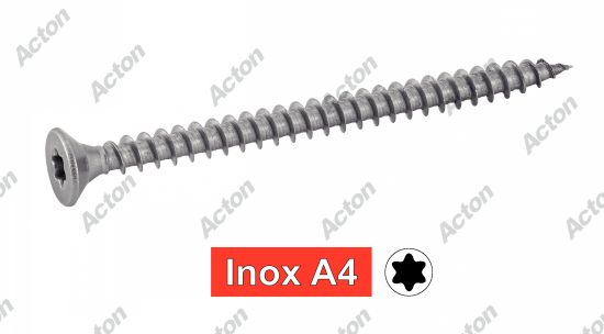 Vis pour bois aggloméré tête fraisée six lobes filetage total inox A4