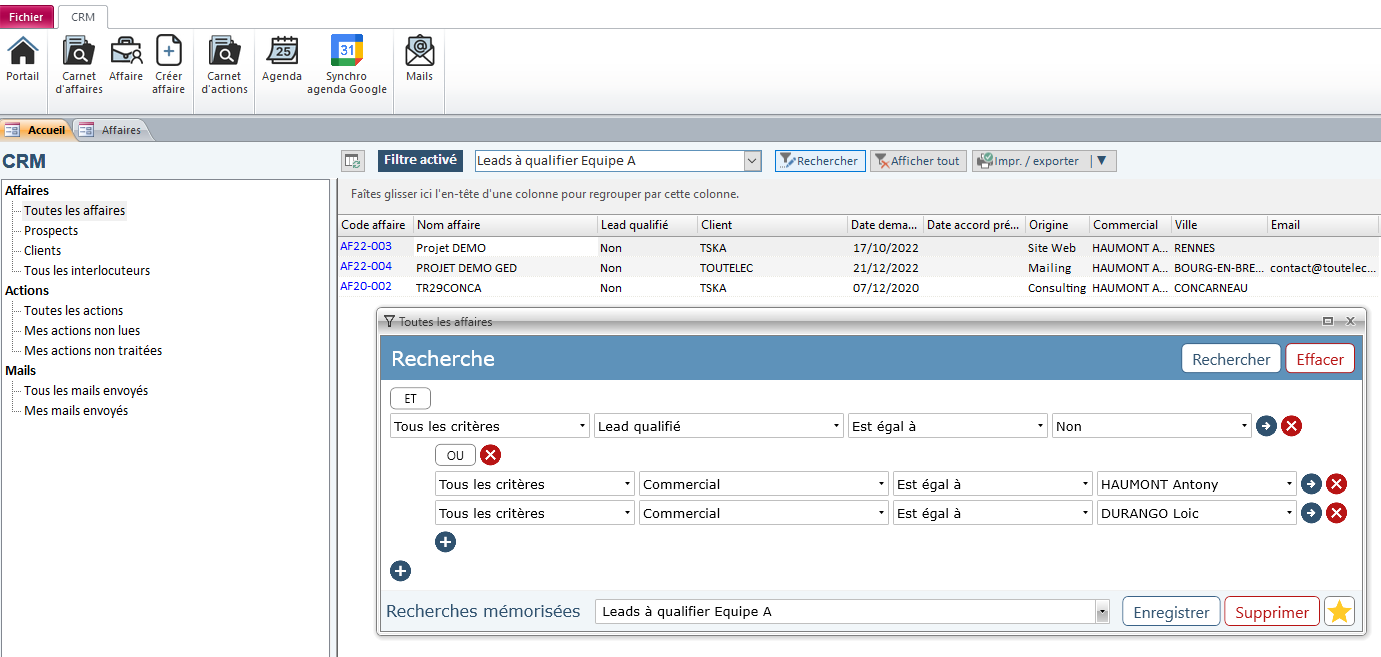 Module CRM de l'ERP Herakles 2