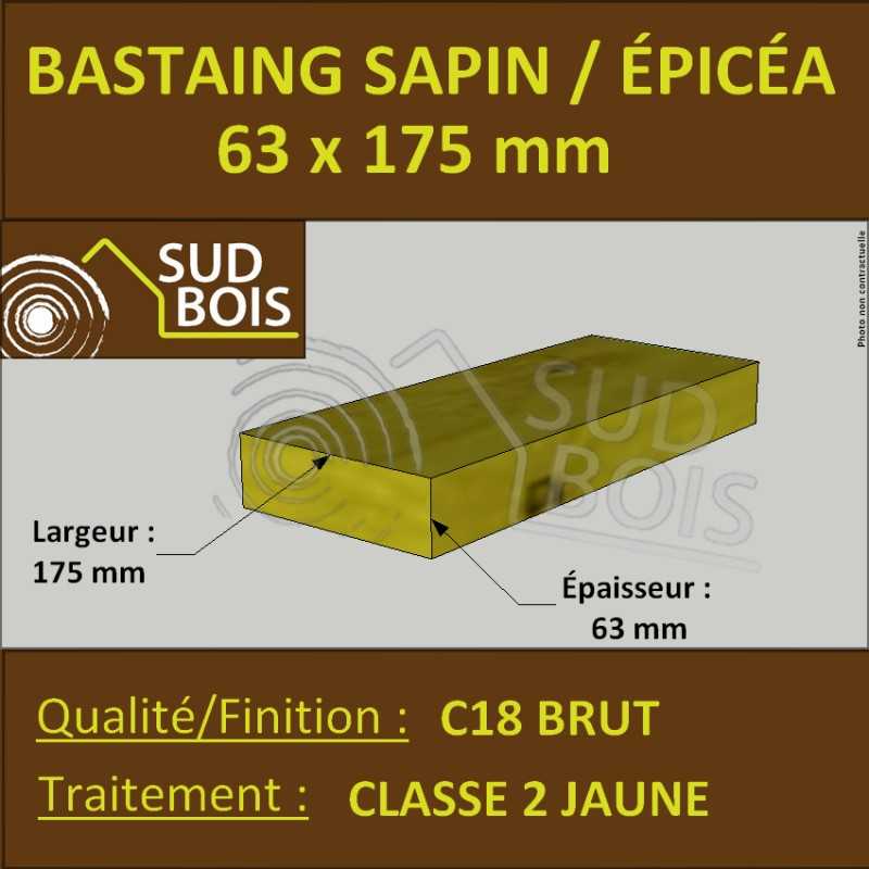 Bastaing 63x175 Sapin/Épicéa Traité Classe 2 Jaune (à la palette)