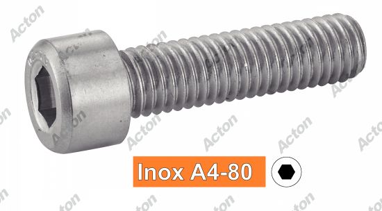 Vis à métaux DIN 912 tête cylindrique six pans creux inox A4-80 Acton