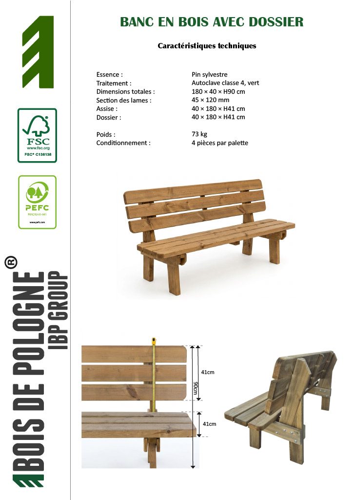 Banc en Bois avec Dossier 180 cm 3
