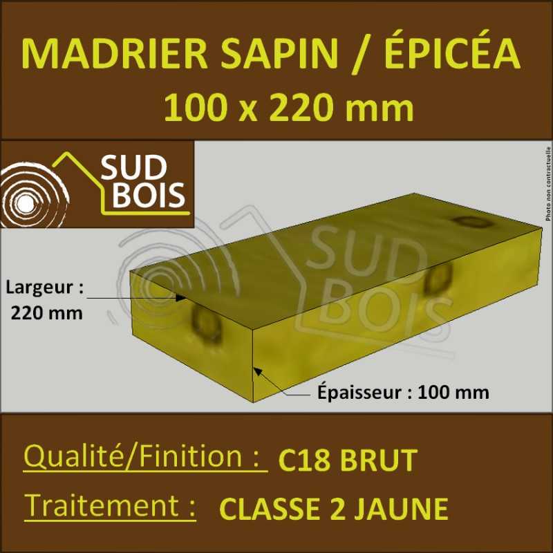 Madrier 100x220 Sapin / Épicéa Traité Classe 2 Jaune (à la palette)