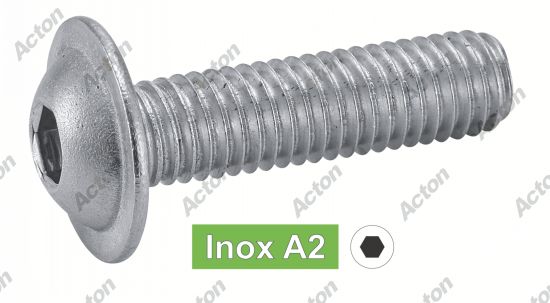 Vis à métaux ISO 7380-2 tête bombée six pans creux à à embase inox A2