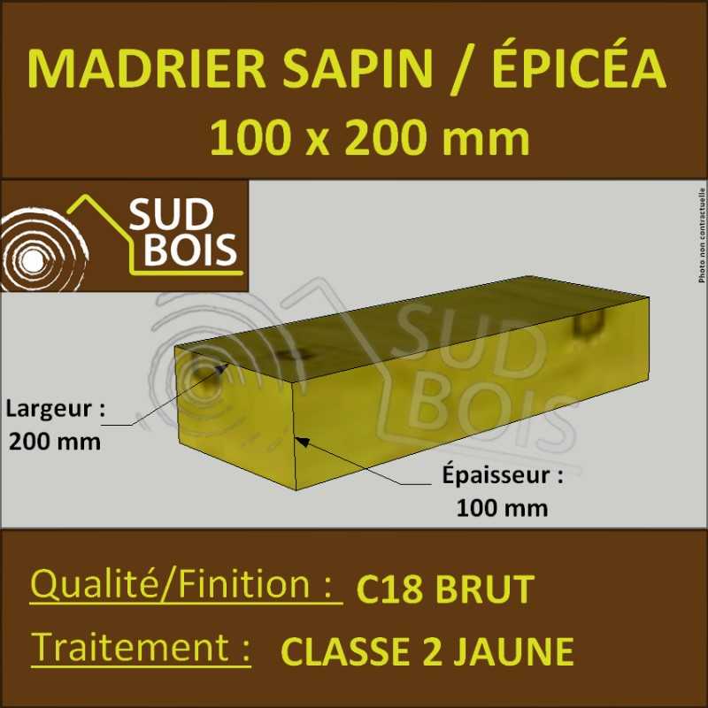 Madrier 100x200 Sapin / Épicéa Classe 2 Jaune (à la palette)