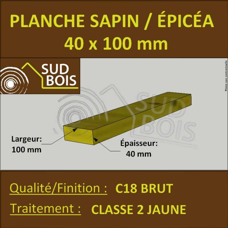 Planche 38x100 ( 40x100 ) Sapin/Épicéa Classe 2 (à la palette)