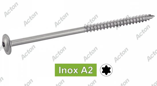Vis de charpente tête plate large six lobes inox A2 Acton
