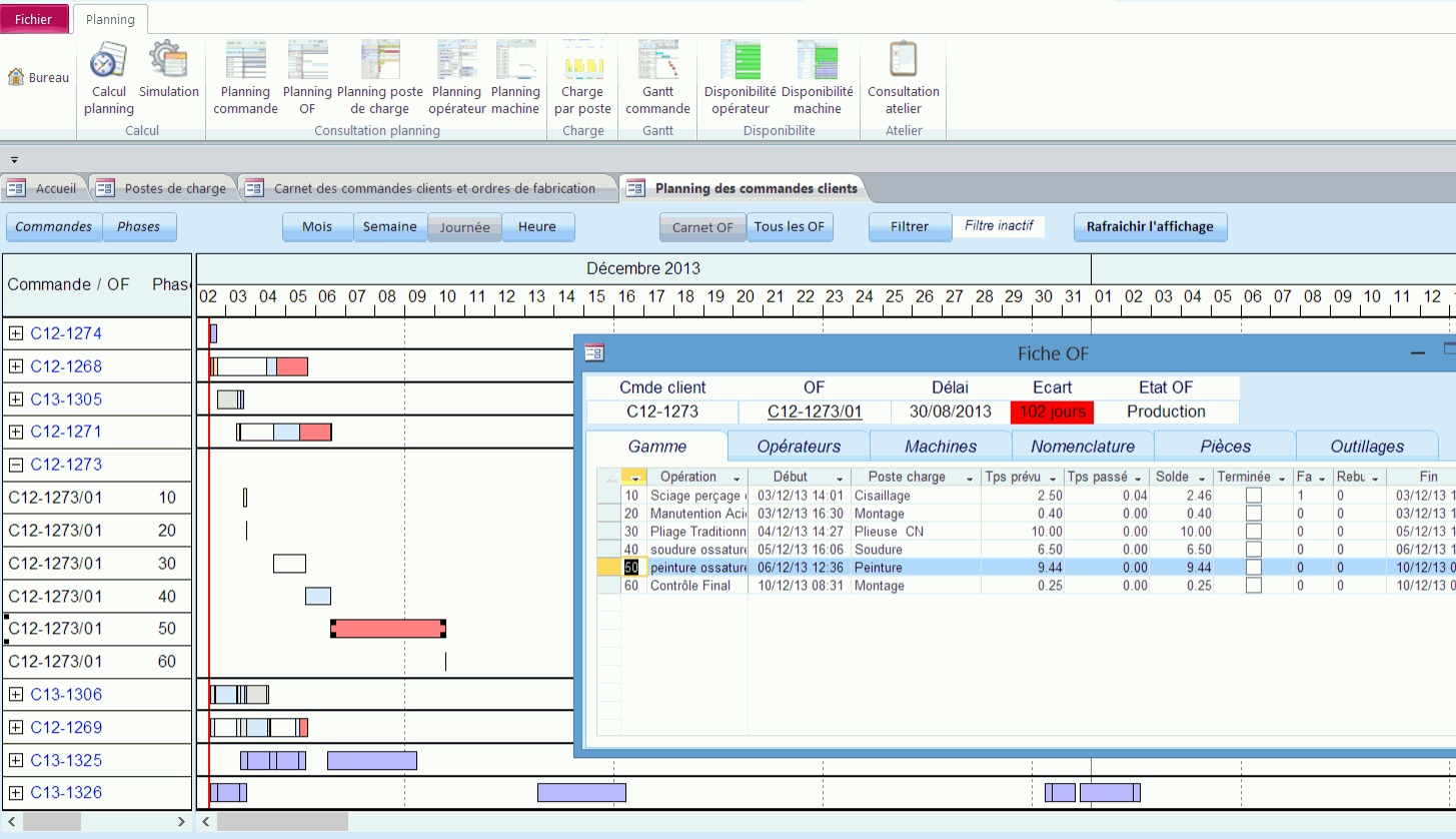Module Planning atelier de l'ERP Herakles 3