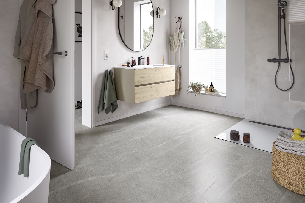 Lame de sol stratifié hydrofuge+ EGGER Light Grey Candela Marble 2