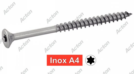 Vis pour bois aggloméré tête fraisée six lobes filetage partie inox A4
