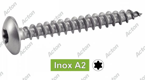 Vis de pentures, tête cylindrique large six lobes, inox A2 Acton
