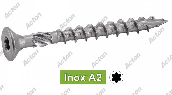 Vis pour bois tendre tête fraisée six lobes inox A2 Acton