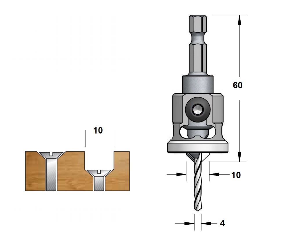 Fraise à chanfreiner à faible friction avec foret HSS de 4 mm et 3