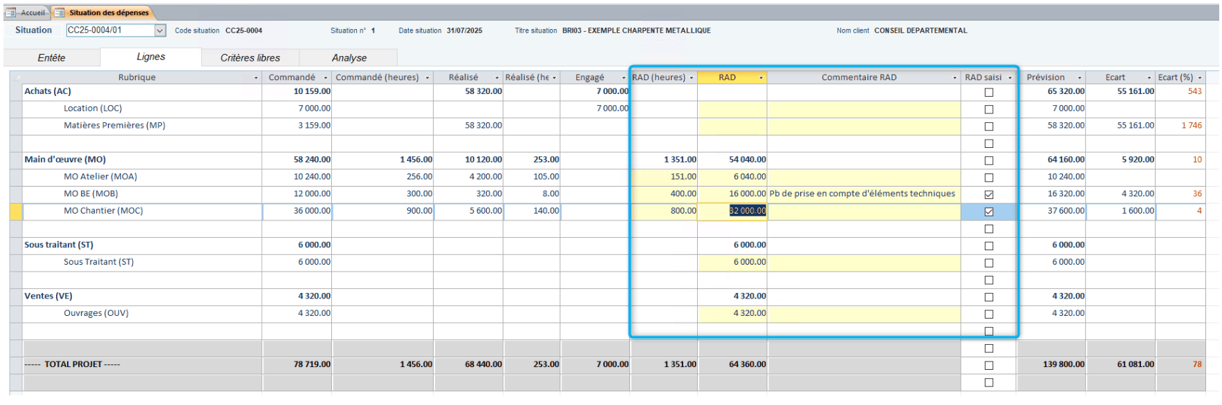 Module Situation des dépenses de l'ERP Herakles 2