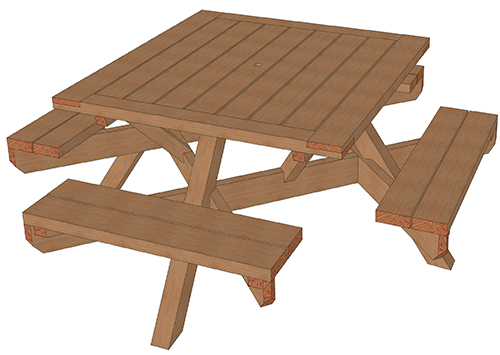 Table de pique-nique carrée en douglas