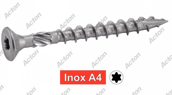 Vis pour bois tendre tête fraisée six lobes inox A4 Acton