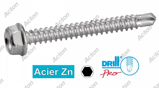 Vis autoperçantes tête hexagonale à à embase crantée acier zn