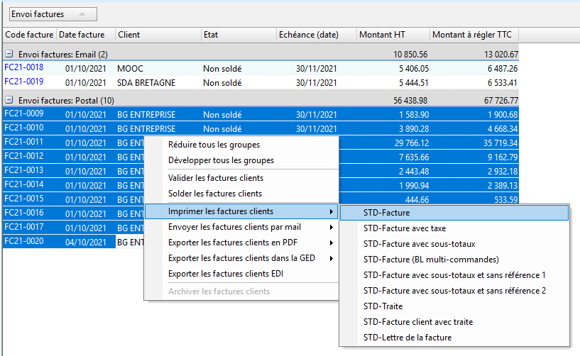 Module Factures de l'ERP Herakles 3